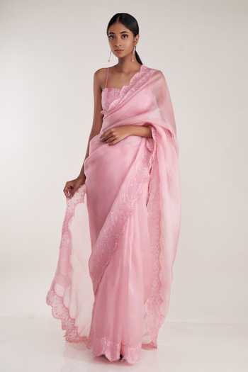 Pooja Bagaria Lace Border Saree With Strappy Blouse 
