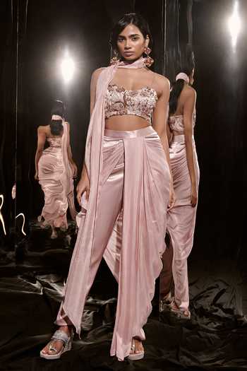 Masumi Mewawalla Sequin Embroidered Blouse Draped Pant Set 