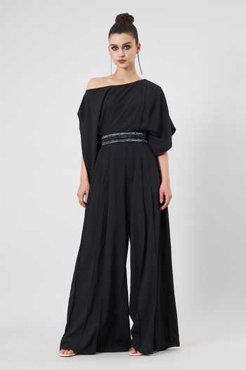 Aakaar Draped Jumpsuit With Embellished Belt 