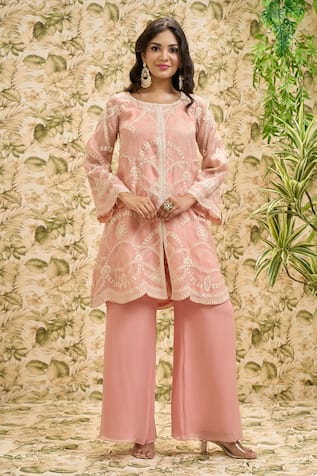 Aariyana Couture Jaal Embroidered Kurta & Flared Pant Set 