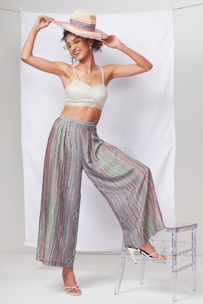 Buy Multi Color Chinon Printed Floral V-neck Crop Top With Palazzo For  Women by SAYISHA Online at Aza Fashions.