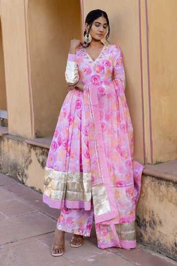 Pomcha Jaipur Haadiya Floral Print Anarkali Pant Set 