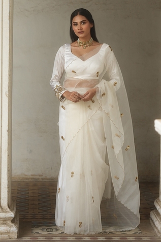 Peeli Dori Silk Organza Saree Set