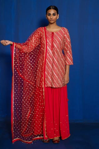 Raw Silk Embroidered Kurta Sharara Set 