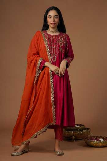 OMI Floral Embroidered Flared Kurta Set 