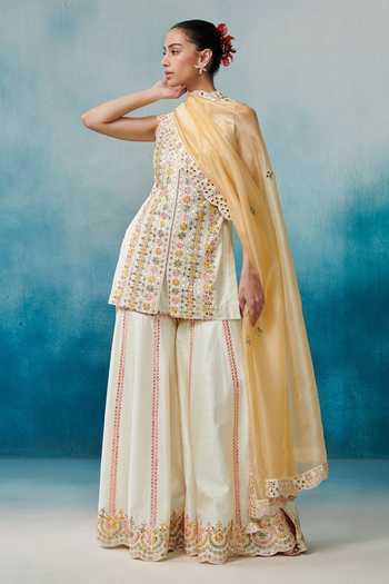 SUHINO Embroidered Straight Kurta Gharara Set 
