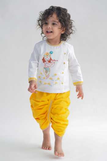 Tiber Taber Krishna Embroidered Kurta & Dhoti Set 