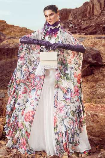 Akanksha Mago Floral Print Cape Pleated Gharara Set 