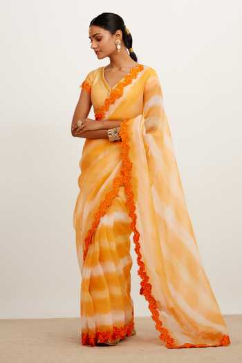 Devnaagri Tie Dye Saree With Embroidered Blouse 