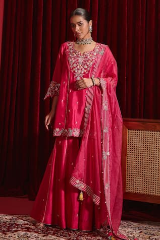 Ajiesh Oberoi Manu Floral Embroidered Kurta Gharara Set 