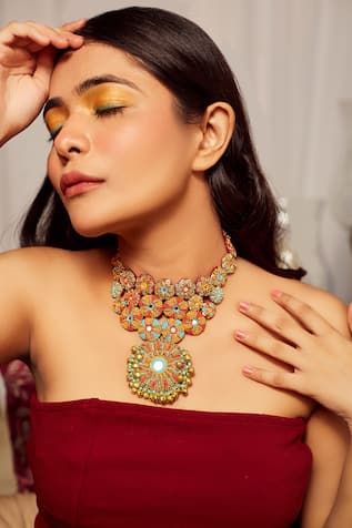Thread Embroidered Choker Necklace 