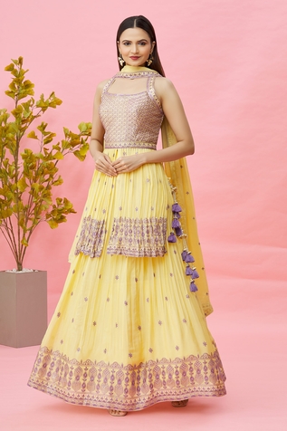 Naintara Bajaj Embroidered Peplum Kurta Lehenga Set