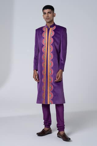 Siddhartha Bansal Scallop Pattern Sherwani Set 