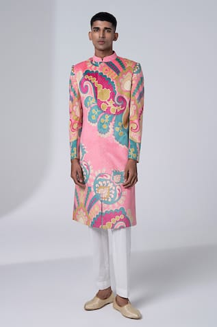 Siddhartha Bansal Blush Pink Royal Paisley Sherwani Set 