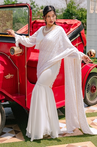 Monk & Mei Madhubala Pre-Draped Fish-Cut Saree Set