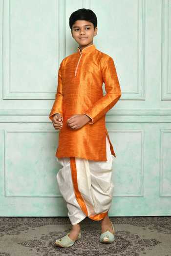 Petite Pomme Solid Kurta & Cream Dhoti Pant Set 