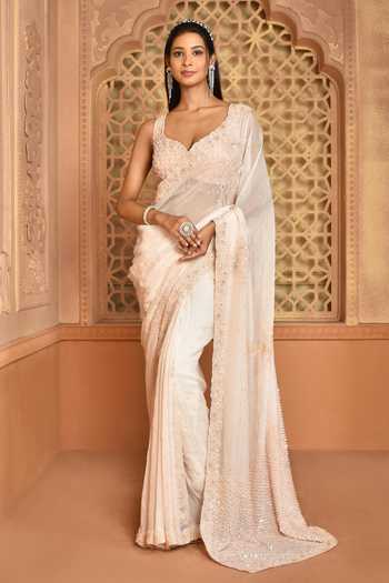 Kalighata Organza Floral Embroidered Saree With Blouse 