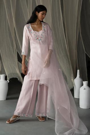 Zoon Silk Chanderi Sequin Embellished Kurta Palazzo Set 