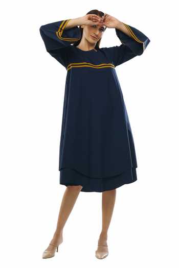 Khat Double Layered Poplin Cotton Flared Dress 