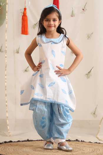 Cute Couture Leaf Print Kurta & Dhoti Pant Set 