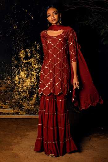 Gulaal Sequins Work Short Kurta Sharara Set 