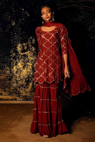 Gulaal Sequins Work Short Kurta Sharara Set