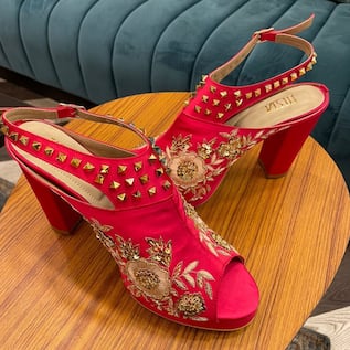 Tiesta Nigaar Stud Embroidered Block Heels 
