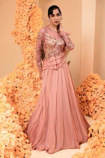 Adi By Aditya Khandelwl Embroidered Bodice Ruffle Gown 