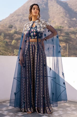 Suruchi Parakh Pearl Embroidered Cape Flared Pant Set 