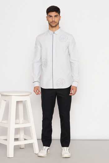 Lacquer Embassy Grey Floral Embroidered Shirt 