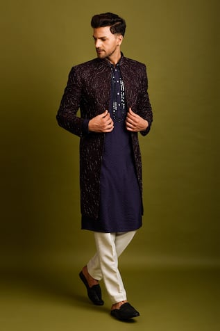 Kashmiri Thread Embroidered Achkan Set For Kids