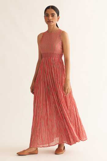 Dot Ghoomar Stripe Print Anarkali 