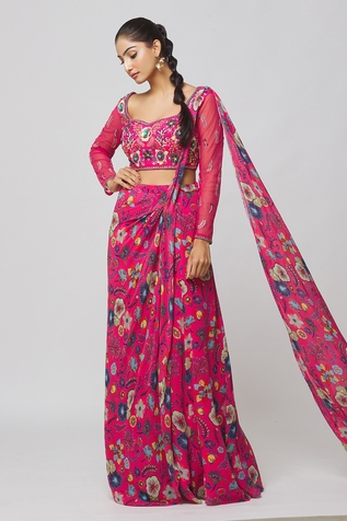 DiyaRajvvir Printed Sharara Saree With Blouse