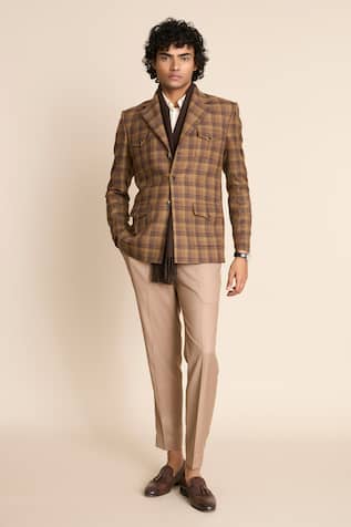 Checkered Pattern Wool Blazer 