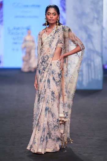 Bhumika Sharma Blossom Print Saree Cape Set 