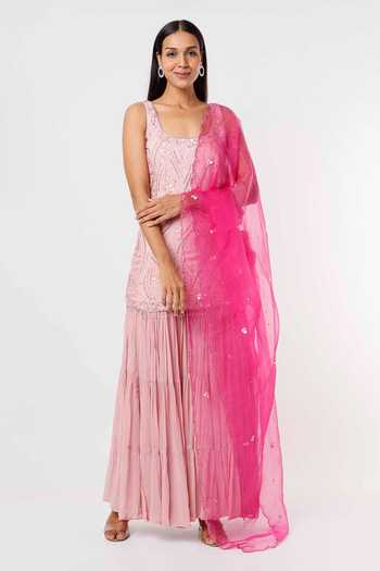 Mehak Murpana Abstract Embroidered Kurta Sharara Set 