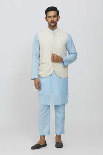 Priti Sahni Ivory Embroidered Bundi Jacket Set 