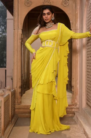 Dheeru Taneja Gazal Pre-Draped Saree With Blouse 