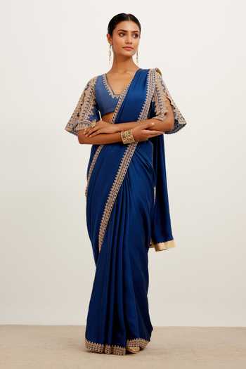 Devnaagri Silk Satin Embroidered Saree With Blouse 