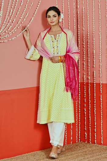 Myaara Cotton A-Line Embroidered Kurta Set 