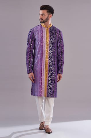 Striped Pattern Sequin Embroidered Kurta Set 
