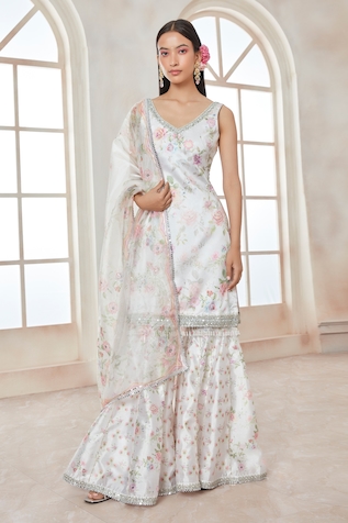 LASHKARAA Silk Floral Printed Gharara Set