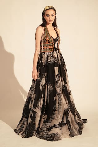 Nikita Mhaisalkar Brush Stroke Print Maxi Dress 