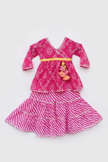 FAYON KIDS Bandhani Print Kurta & Sharara Set 