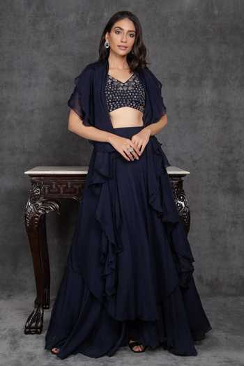 Sunita Bhandari Layered Lehenga Set With Ruffle Dupatta 