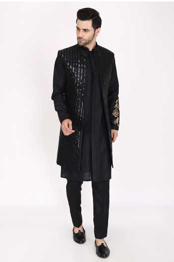Manish Nagdeo Black Hand Embroidered Bundi Kurta Set 