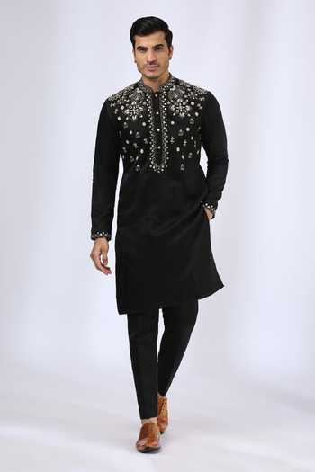 Neha Gursahani Satin Linen Embroidered Kurta Set 