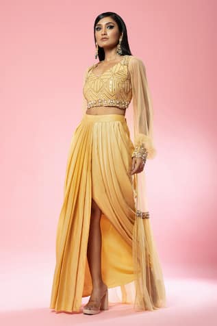 BridalTrunk - Online Indian Multi Designer Fashion Shopping MAUVE  EMBROIDERED GOWN WITH CAPE