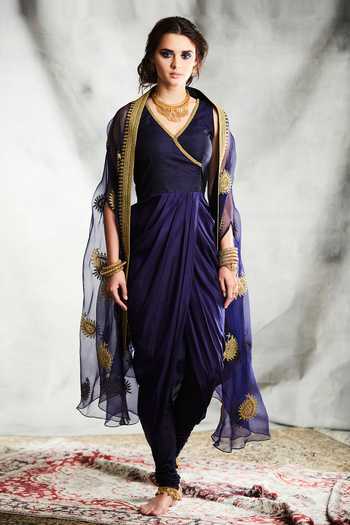 Tisha Saksena Palme Embroidered Cape Set 
