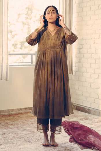 Sarang Kaur Chanderi Silk Kaftan & Pant Set 